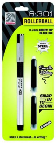 Zebra r-301 stainless steel roller ball pen arrow 0.7mm tip black bonus refill for sale