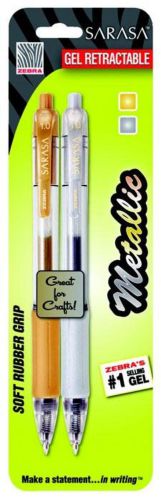 Zebra Sarasa Bold Gel Retractable Pens 1.0mm Metallic Gold And Silver 2 Count