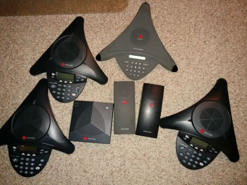 lot of 4 polycom soundstations 2w and 2 with accessories for parts. see details