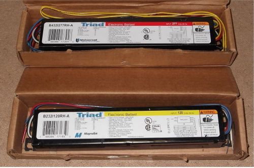 Lot 2x Triad Electronic BALLASTS - B432I277RH-A and B232I120RH-A for F32T8 Lamps