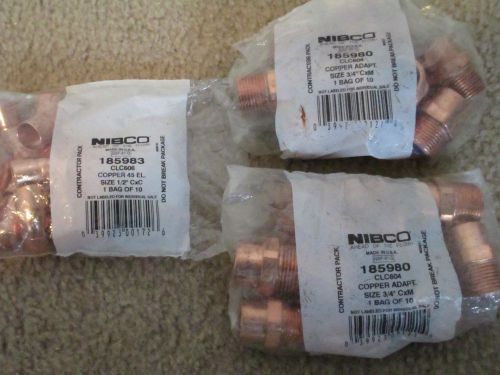 New 3/4&#034; NIBCO LOT-Copper male adapter 20 pieces &amp; New 1/2&#034; Copper 45 Elbow-10pk