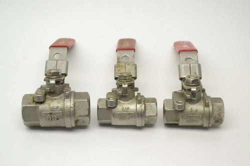 LOT 3 MAS ASSORTED G-2 STAINLESS 1/2IN 1/4IN 3/8IN NPT CF8M BALL VALVE B397954