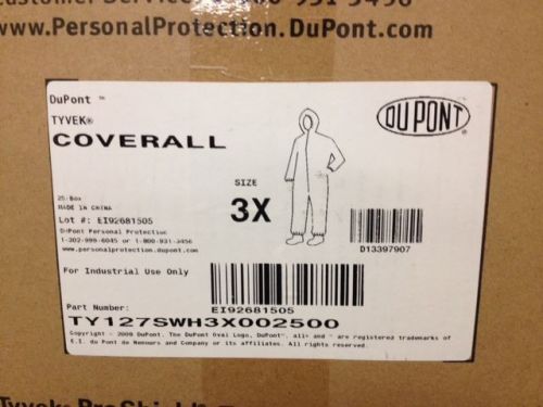 25 Dupont TYVEK TY127 White Zipper Front Disposable Work Coveralls 3X FREE SHIP