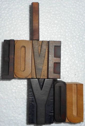 Vintage Letterpress Letter Wood Type Printers Block &#034;I Love You&#034; Collection.B823