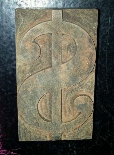 $ Large Antique Dollar Sign Letterpress Wood Printing Blocks Wooden Type 3 Inch