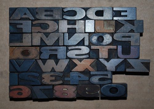 Vintage Letterpress Wood Printer&#039;s Type Alphabet  and 0-9, 1/2&#034; tall, 3 line