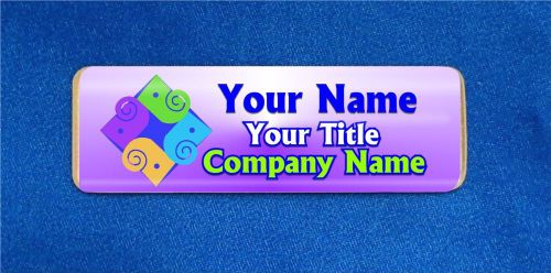 Squares Swirls Purple Custom Personalized Name Tag Badge ID Employee Teacher