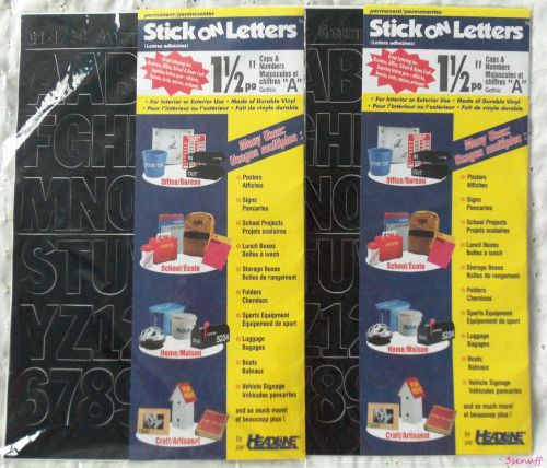 Stick On Vinyl Letters Black~1-1/2&#034;~Caps &amp; Numbers~Gothic Style~2 Packages~New