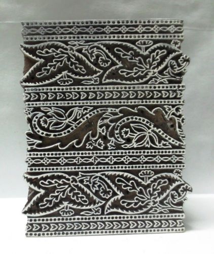 INDIAN WOODEN HAND CARVED TEXTILE PRINTING FABRIC BLOCK STAMP FINE CARVING LARGE
