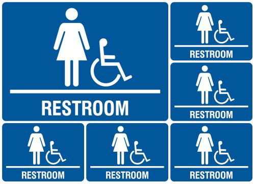 Wheelchair Access Girls Bathroom Accessible New Signs Set Of 6 Sign Restroom USA