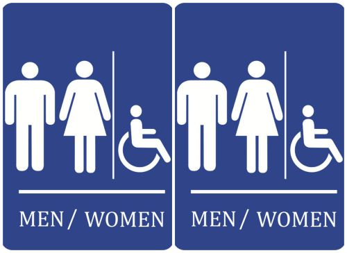 Blue wheelchair accessible bathroom men / women unisex restroom access 2 pk new for sale