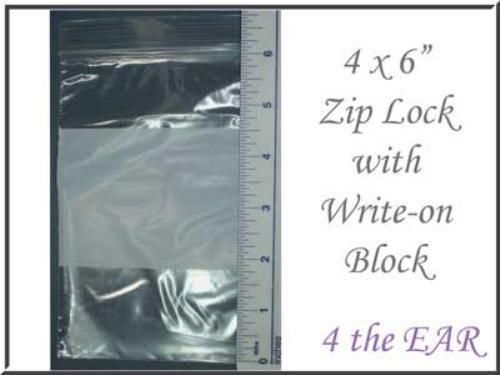 Zip lock bags 4&#034; x 6&#034; write-on clear recloseable - 100 for sale