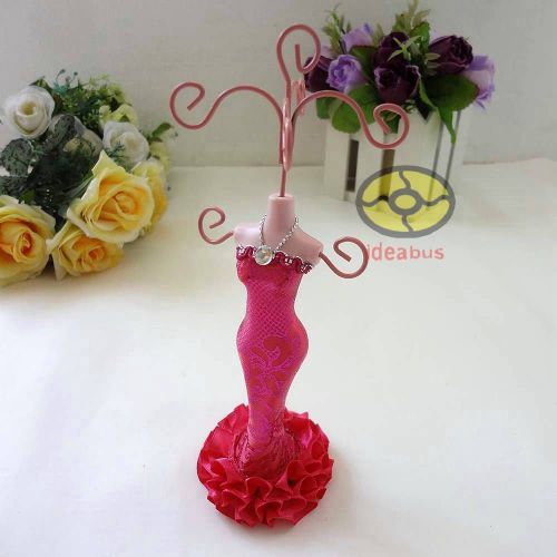 DEEP PINK Long Dress Mannequin Jewelry Earring Necklace Display Holder JD15c32