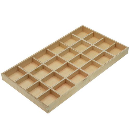 Wooden low profile display tray, 24 compartments 14.75 x 8.25 x 1 inches for sale