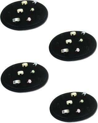 NEW 4Pc Set 10 CLIP BLACK VELVET OVAL SHAPE RING JEWELRY DISPLAY STAND RD46B4