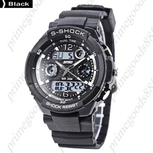 Waterpoof 30 M Analog Digital Silicone Date Alarm Men&#039;s Quartz Wristwatch Black