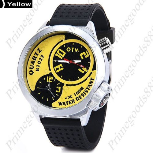 Stylish Rubber Band False Compass Quartz Men&#039;s Wristwatch Free Shipping Yellow