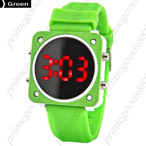 Square Sports LCD Digital Sport Silica Gel Band Free Shipping Wristwatch Green