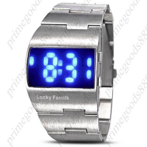 Digital LED Date Unisex Stainless Steel Free Shipping Wrist Wristwatch Silver