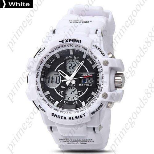 Rubber Band 3ATM 2 Time Zone Date Wrist Men&#039;s Free Shipping Wristwatch White