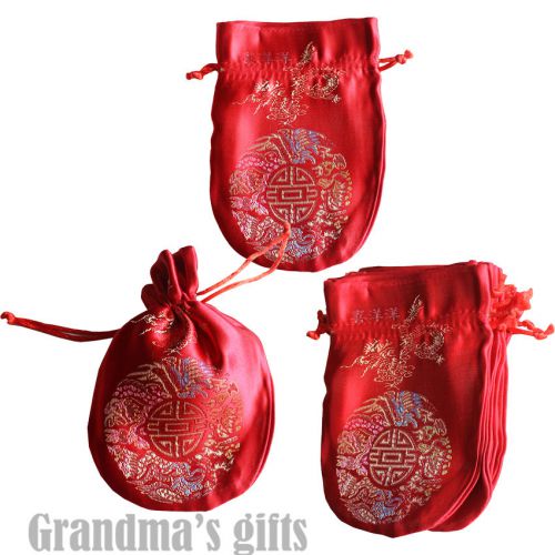 10pcs 5.2x3.4&#034;Red Brocade Pouch Purses Jewelry Coins Gift Bag