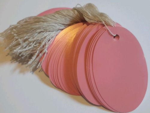 100 1 1/2 x 1 &#034; Pink  small oval print price tags with string