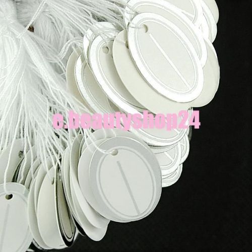 500pcs Tie-on Jewelry Display Price Tags Silver Border White Label With String