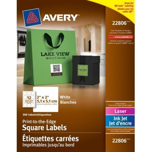 Avery Multipurpose Label - 2&#034; W x 2&#034; L - 300 / Pack - Square - White