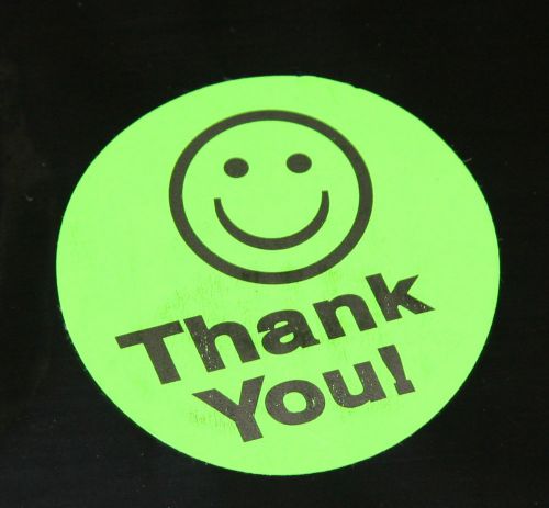 20 Green Smiley Thank You Stickers large 1.5 inch Round All FREE shipping