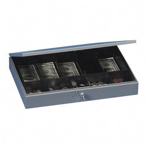 Locking heavy duty steel extra wide cash box, gray. sold as each for sale
