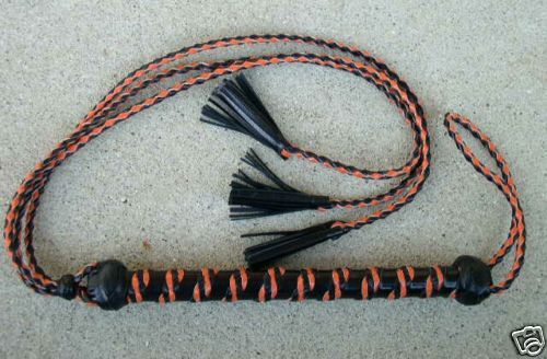 Black/Orange 3 Tail Flogger/Whip - Tassel - 3-Tail Cat GREAT HORSE TRAINER TOOL