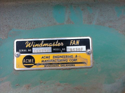 Windmaster Fans - Model # DS30F Serial # AG0794