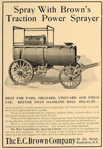 1907 Ad E C Brown Traction Power Sprayer Pesticides - ORIGINAL ADVERTISING CL4
