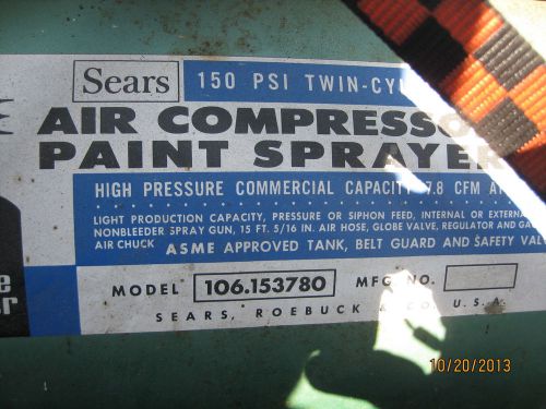 Air  compressor paint sprayer 150 psi swars model number 106.153780 for sale