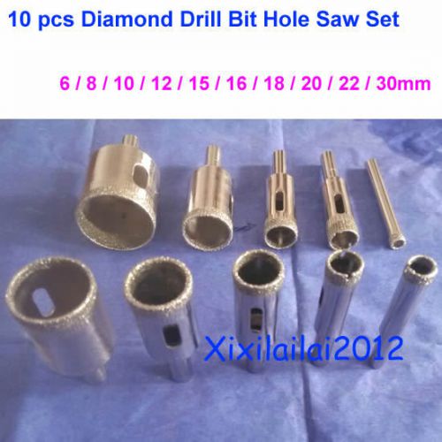 10 pcs 6-30mm Diamond Coated Core Drill Bit Tile Marble Glass Ceramic Hole Saw