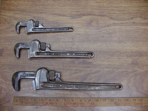 Old used tools,lot of {3} ridgid heavy duty pipe wrenches,8&#034;,10&#034; &amp; 14&#034;,exc. cond for sale