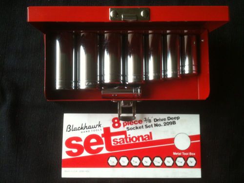 Blackhawk by proto 209-b 3/8&#034; drive 8 pc.deep socket set 7/16&#034;-7/8&#034;red metal box for sale