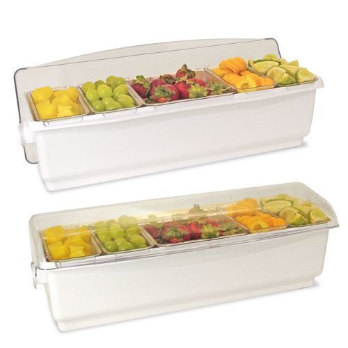 Roll Top Condiment Holder with 5 Super Sized Compartments WHITE with Clear Lid