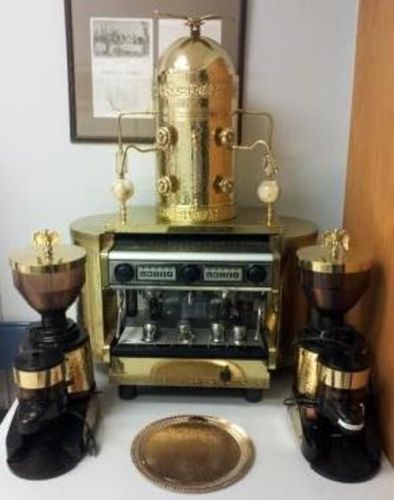 Hand crafted brass laspaziale cappuccino machine double heads for sale