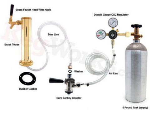 Brass Tower Kegerator Conversion Kit w/ CO2 Tank - European Coupler - Draft Beer