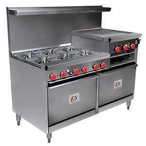 6 BURNER GAS RANGE WITH 24&#034; RAISED GRIDDLE/BROILER AND TWO 26 1/2&#034; STANDARD OVEN