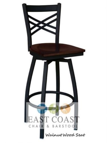 New gladiator cross back metal swivel restaurant bar stool w/ walnut wood seat for sale
