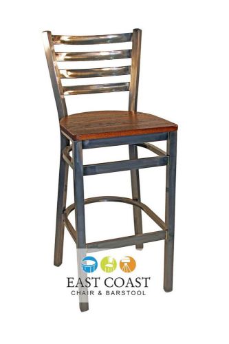 New Gladiator Clear Coat Ladder Back Metal Bar Stool with Reclaimed Wood Seat