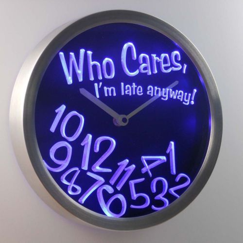 LED Wall Clock Who Cares Funny Humor Beer Cafe Bar Restaurant Neon nc0465-b