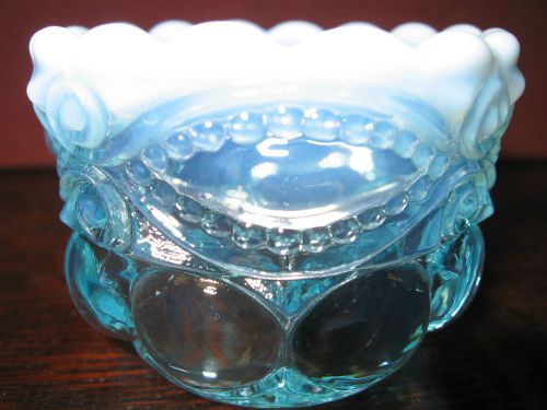 Aqua Blue Opalescent glass salt dip / cellar / celt eyewinker pattern art master