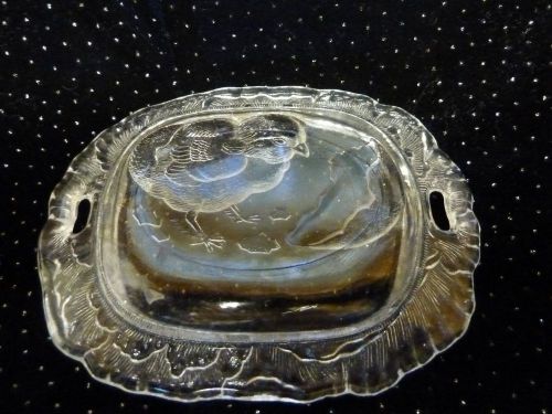 Clear Glass Chicken Plate Chick Tray Dresser Trinket Tray Vanity Easter Vintage