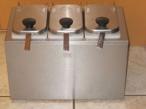 ICE CREAM SYRUP RAIL SERVER SR-3 STAINLESS STEEL 3 COMPARTMENT