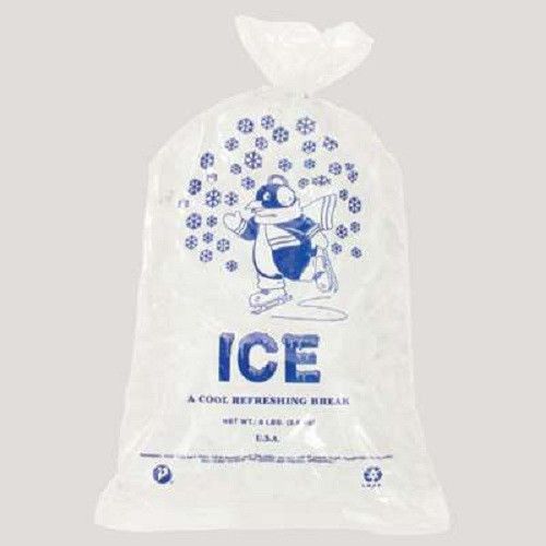 10lb plastic ice bag, penguin design with twist tie, 12&#034; x 21&#034; (100 bags) for sale