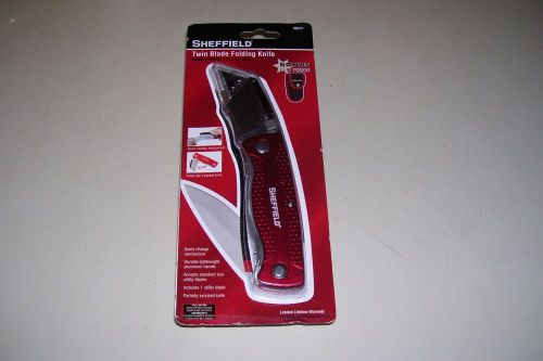 Sheffield twin folding blade box utility knife with belt pouch, red knife (new) for sale