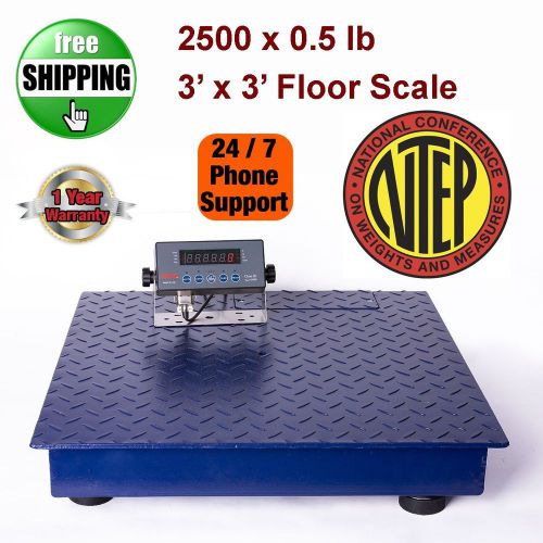 New NTEP 2500lb/0.5lb 3&#039;x3&#039; Heavy Duty Floor Scale w/ Stainless Steel Indicator